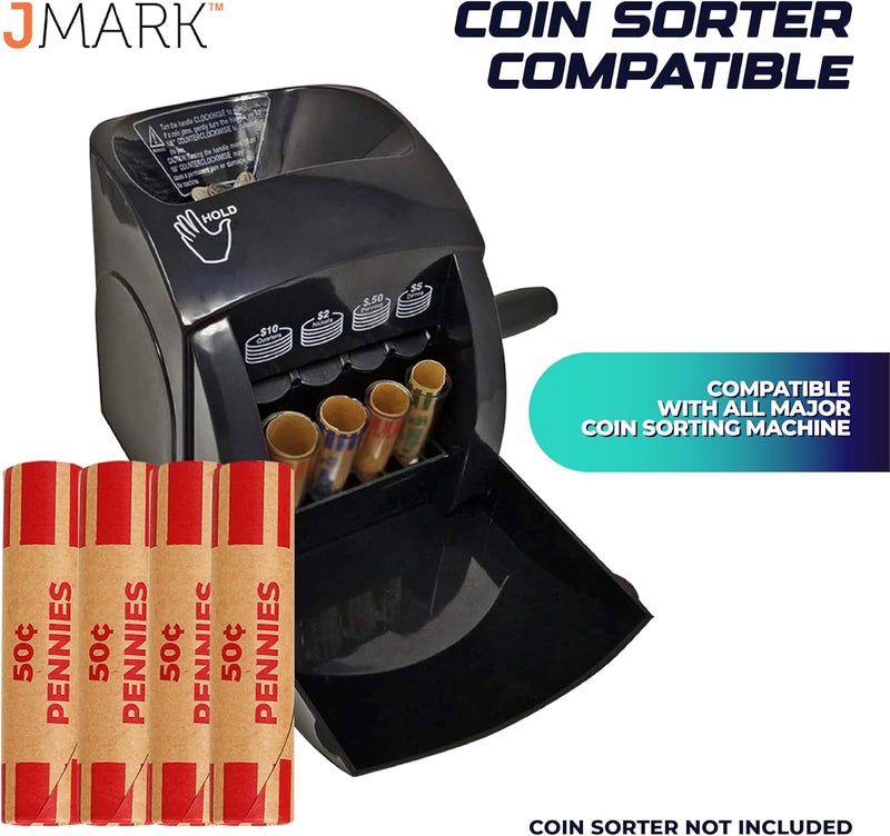 J MARK Burst Resistant Preformed Penny Coin Roll Wrappers, Made in USA, 28-Count Heavy Duty Penny Wrappers for Coins Cartridge-Style Coin Roller Tubes, Includes Coin Deposit Slip - Image 5